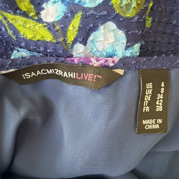 Isaac Mizrahi Blue & Purple Floral Size 4 Long Sleeve Textured Lined Blouse - Picture 6 of 6
